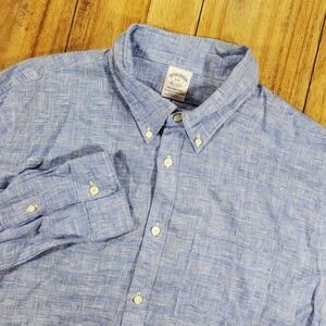 Brooks Brothers 100% Linen Shirt Regent Fit Men's XXL Blue Plaid  Button Down